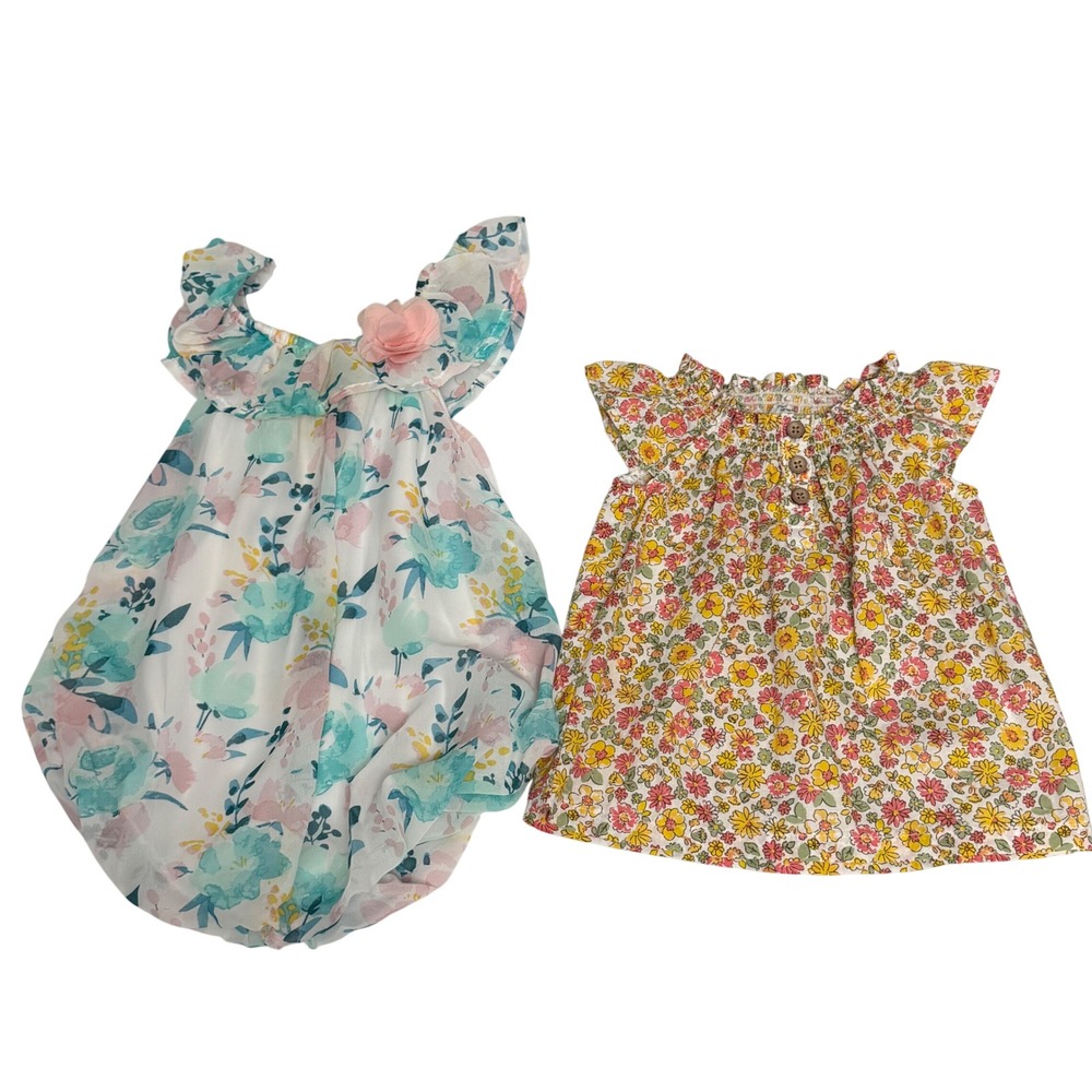 Carters & Emprio Baby Girl Floral Romper and Top Set 6 6-9 Months Pink Teal Boho